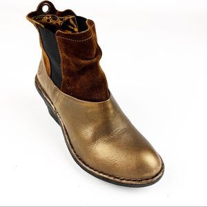 FLY London Sula Metallic Leather & Suede booties